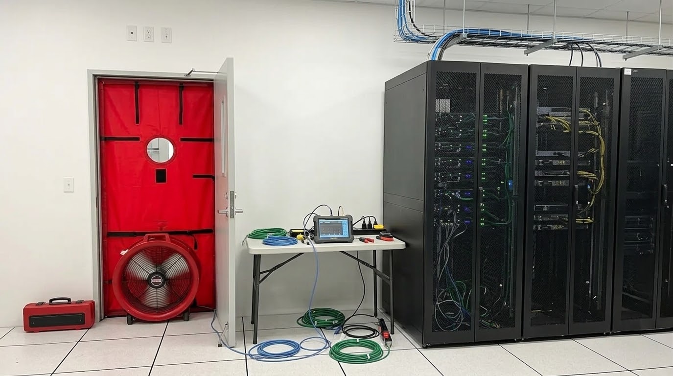 Room Integrity Testing (door fan test) for gas suppression enclosures, UAE